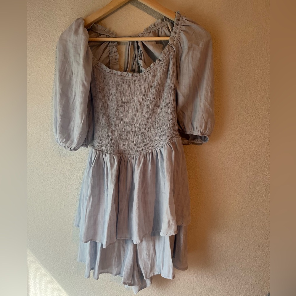 Blue Blush Sky Blue Smocked Mini Dress